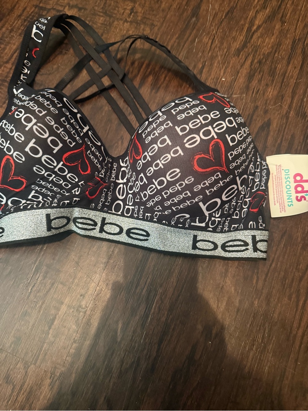 bebe Black Bra with Red Heart Logo Print